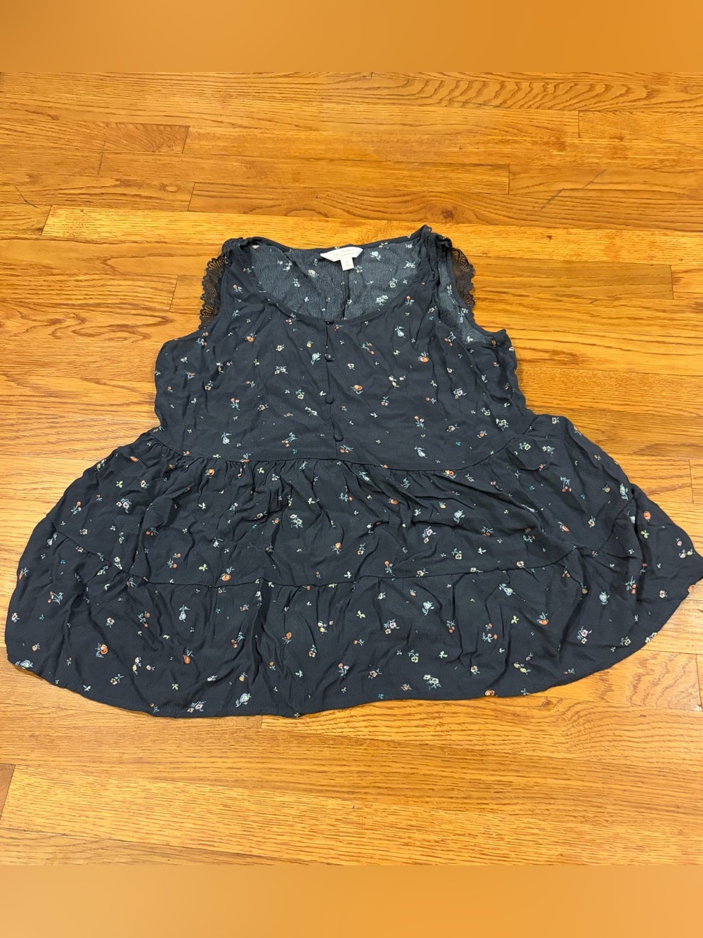 Lauren Conrad Floral Tiered Nacy Blue Shirt - Large